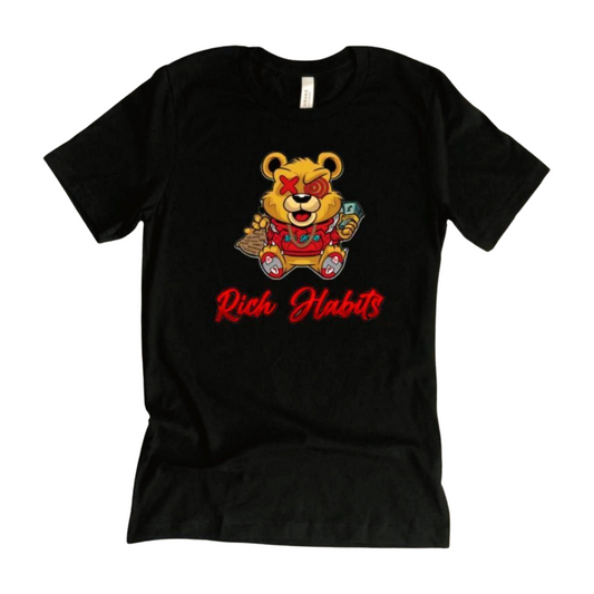 Rich Habits Bear Black T-Shirt